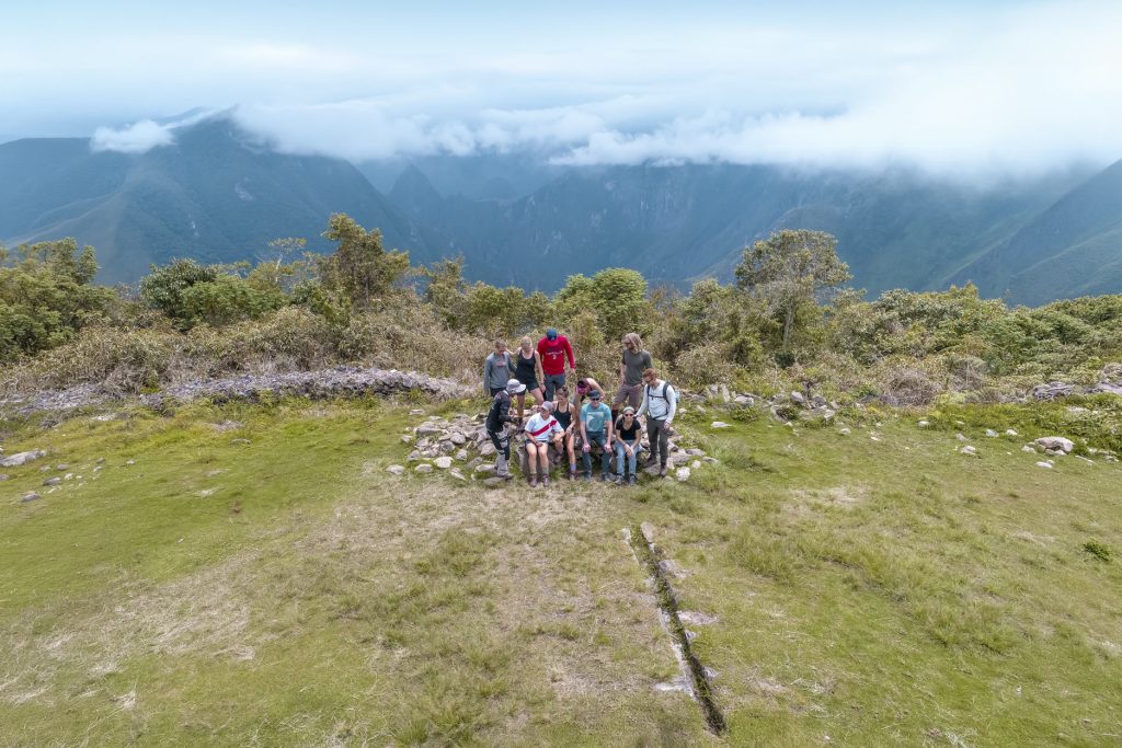 Archaeological site of Llactapata with Machu Picchu in the distance.
