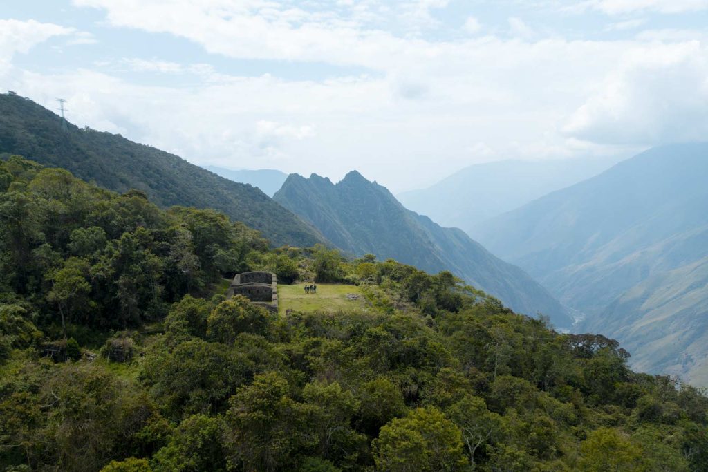 View of Llactapata archaeological site from a distance.