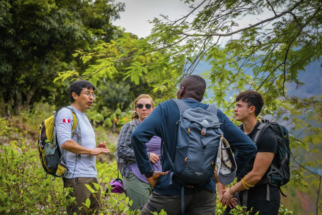 Guide talking to group on the Inca Jungle Route