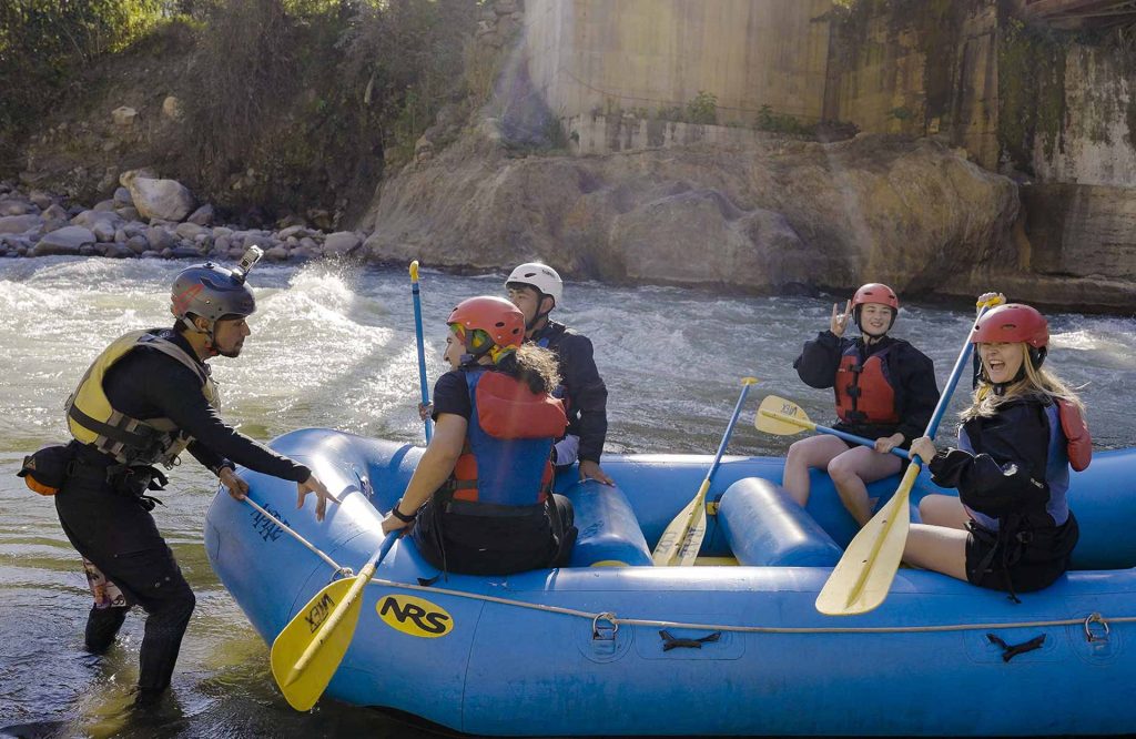 Group rafting on the Inca Jungle Trek