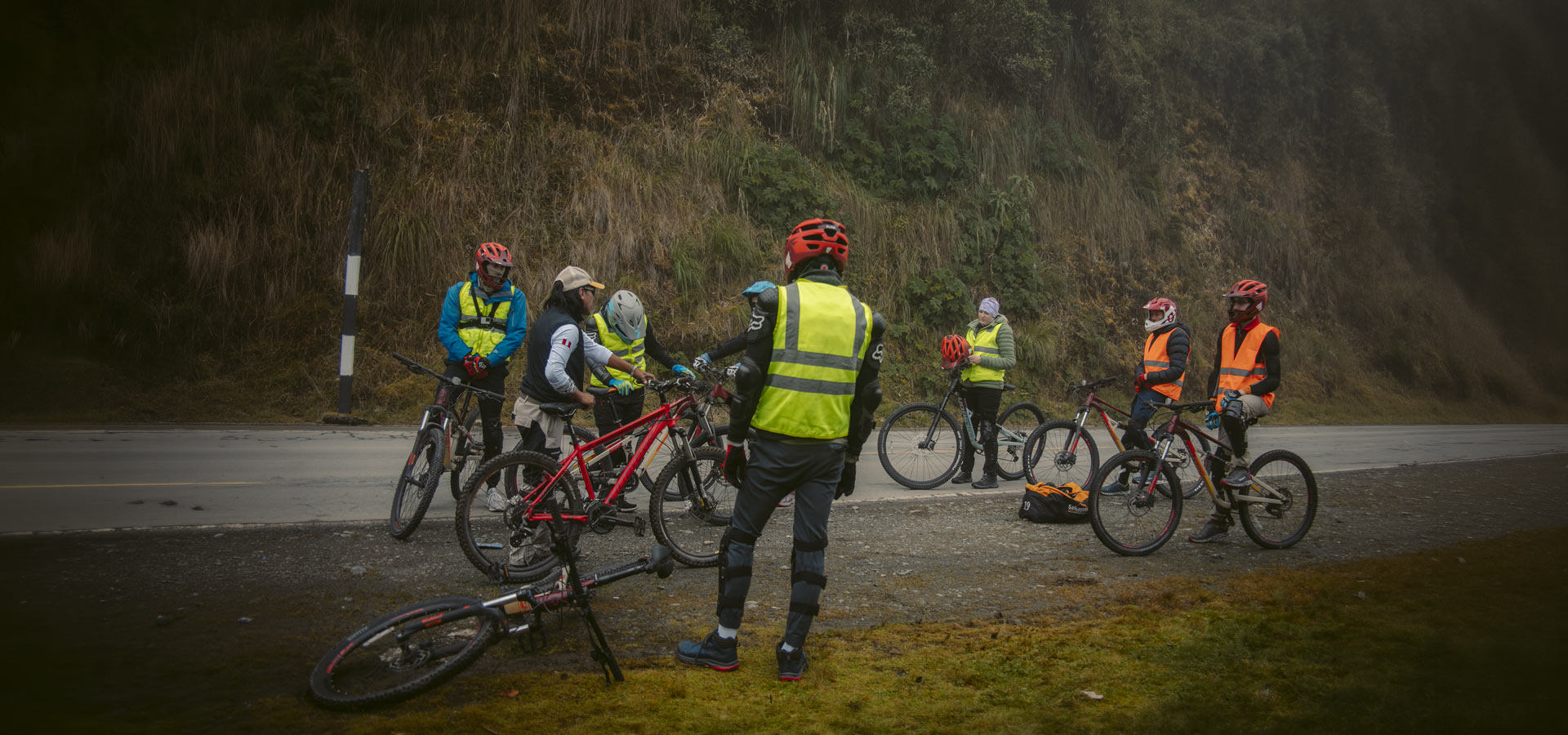 Tourists biking on the Inca Jungle Trail